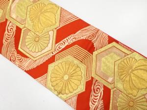 アンティーク　流水に花亀甲模様織り出し袋帯（着用可）